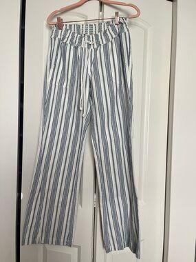 Roxy Blue & White Striped Drawstring Wide-Leg Pants